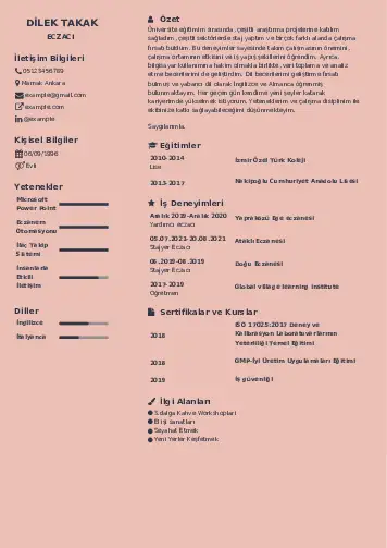 Eczacı CV Örnekleri cv indir